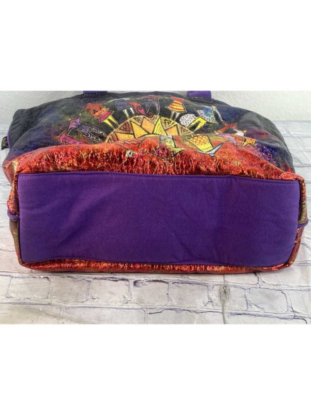 vtg Laurel Burch Harmony Under The Sun Foil Tote 19"x15" Iridescent Metallic - Picture 14 of 16